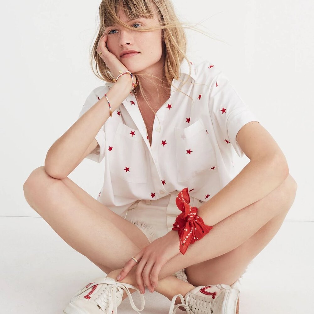 Madewell Star Embroidered Courier Shirt | XS | 100% cotton